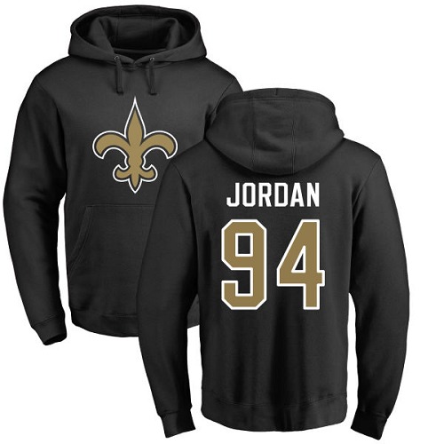 Men New Orleans Saints Black Cameron Jordan Name and Number Logo NFL Football #94 Pullover Hoodie Sweatshirts
